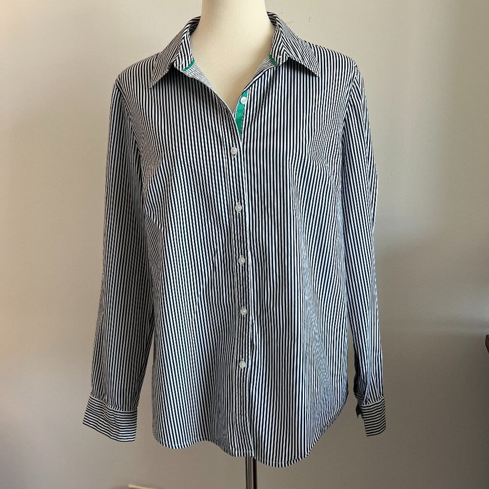 Rafaella Blouse/Shirt Size Large  Navy & White stripe